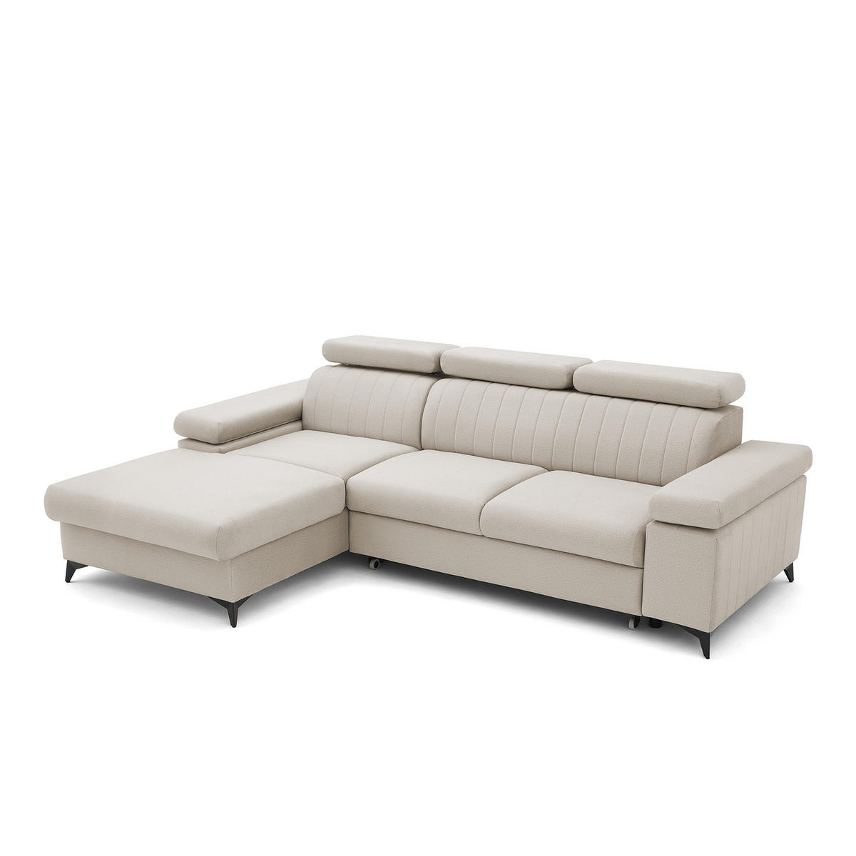 ECKSOFA FELIX L Links mit Schlaffunktion Velours Creme - Creme/Schwarz, Holz/Textil (257/176cm) - Muffo