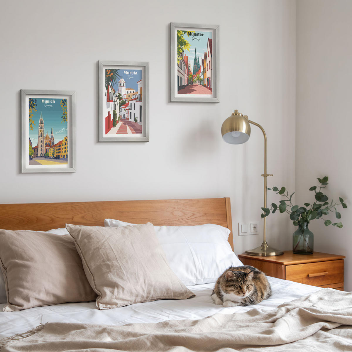 WANDBILDER 3er Set - 20x30 cm Silberner Rahmen - Europäische Städte in farbigen Zeichnungen - Silberfarben, Kunststoff (20/30cm) - ArtPrintCave