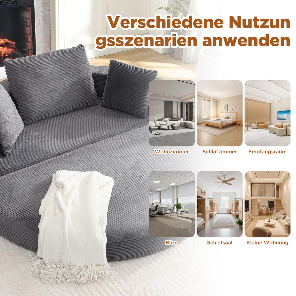 KLAPPSOFABETT Cord Samt-Optik 2-in-1 Sofa und Bett Grau 173/176/40 cm - Grün, Textil (176/40/173cm) - Redom