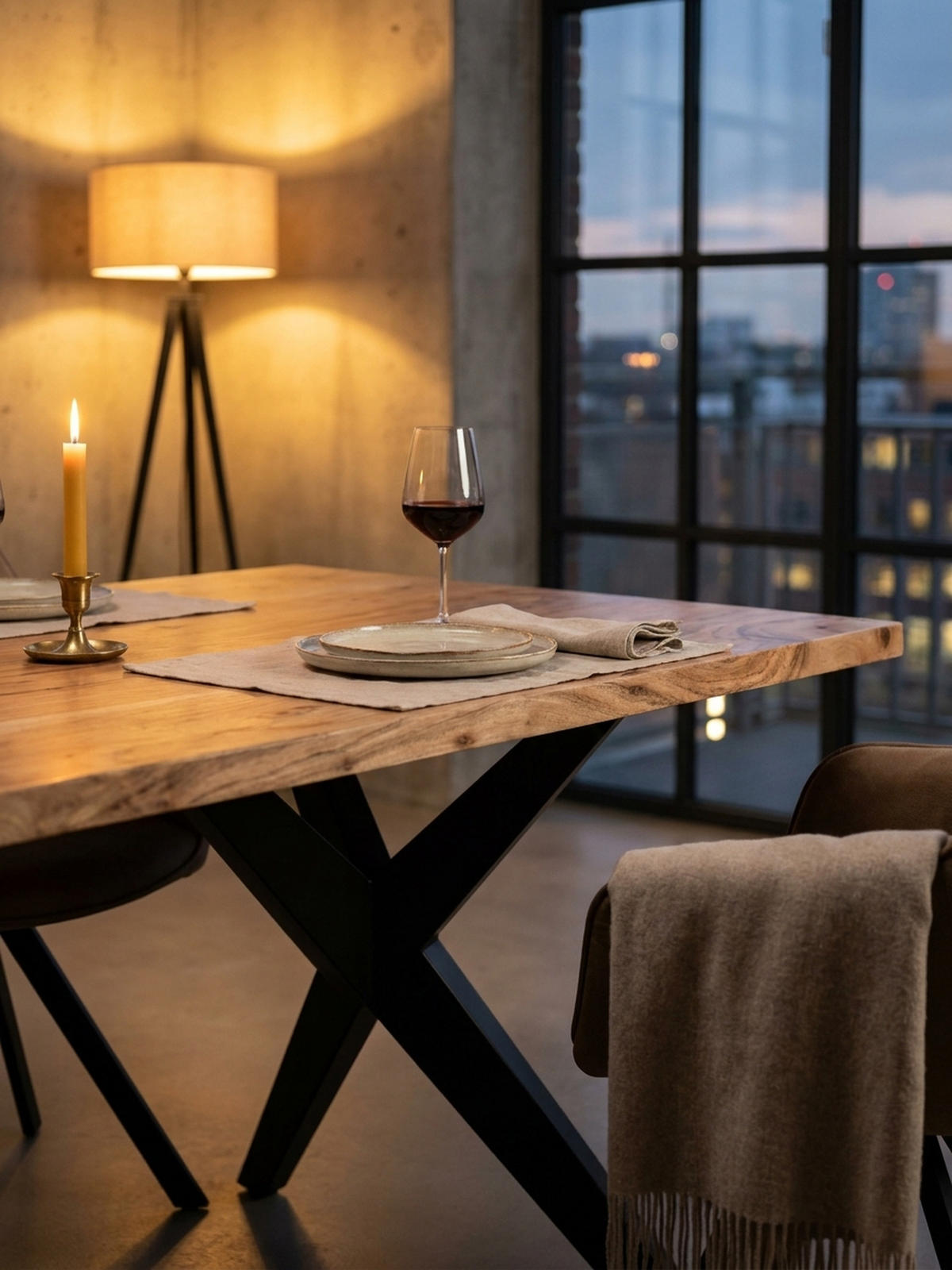 ESSTISCH Massivholz Metall Rechteckig Loft-Stil, Akazie 180x90x76 cm - Schwarz/Akaziefarben, Holz/Metall (90/180/76cm) - KADIMA DESIGN