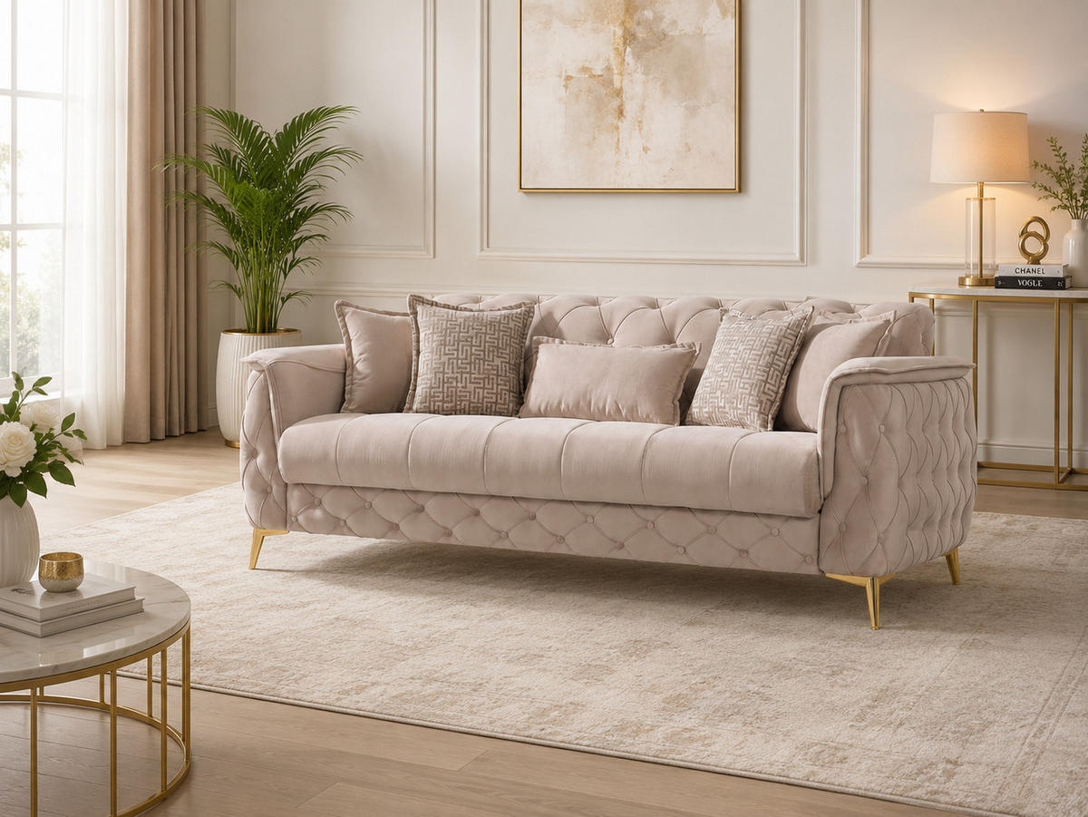 SITZGARNITUR Sucre, Beige Stellvariante 2+1 - Beige, Holzwerkstoff/Kunststoff (170/80/100cm)