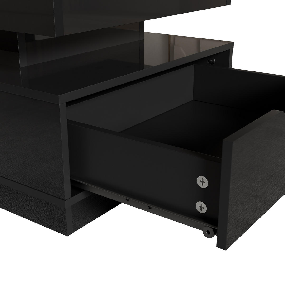 COUCHTISCH Schwarz 90/48/42,5 cm mit LED-Beleuchtung und Hubfunktion - Schwarz, Holzwerkstoff (48/90/42.5cm) - PANGIVO