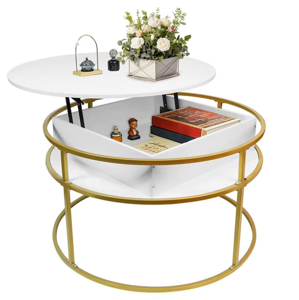 COUCHTISCH rund 80 cm Lift-Top Holz Beistelltisch Weiß - Weiß, Holz (80/80/60cm) - Kaket