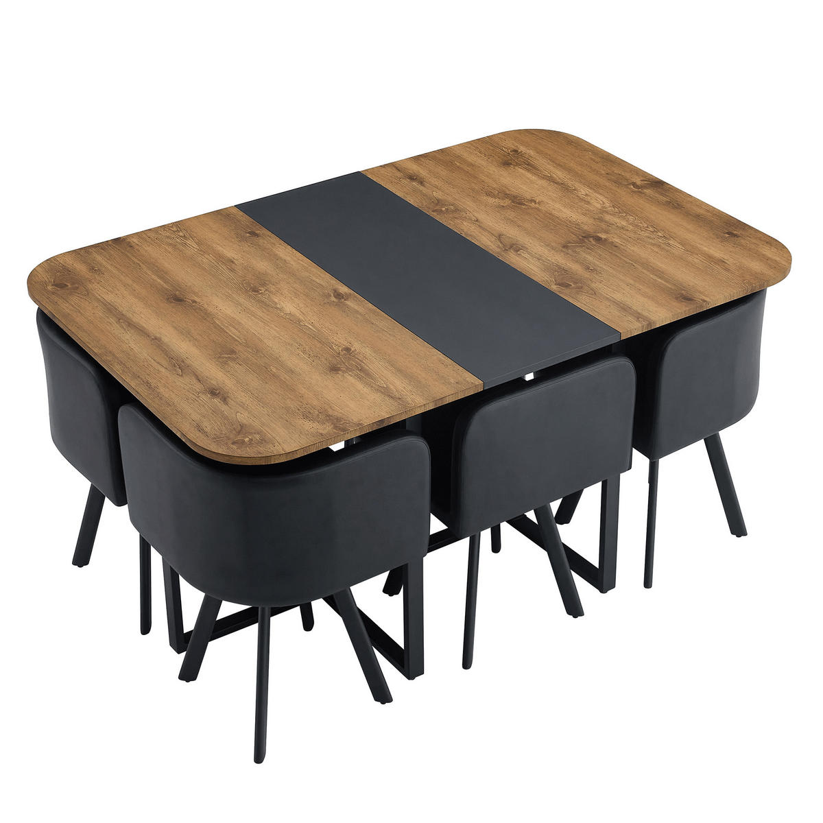 ESSGRUPPE DE-39495 ausziehbar, mit 4 Stühlen und Metallgestell Holzoptik/Schwarz - Schwarz/Naturfarben, Holzwerkstoff (150/79/100cm) - ComfortXL