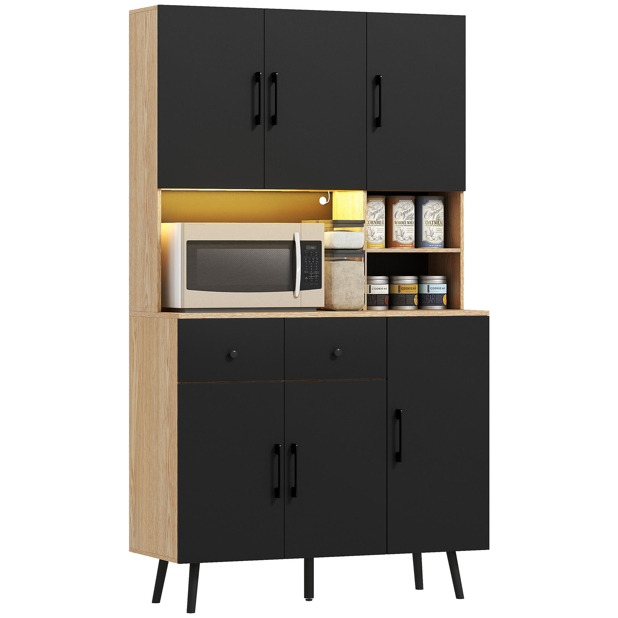 KÜCHENSCHRANK Schwarz und Eiche-Nachbildung, RGB-LED, 100/40/176 cm - Eichefarben, Holzwerkstoff (100/176/40cm) - PANGIVO