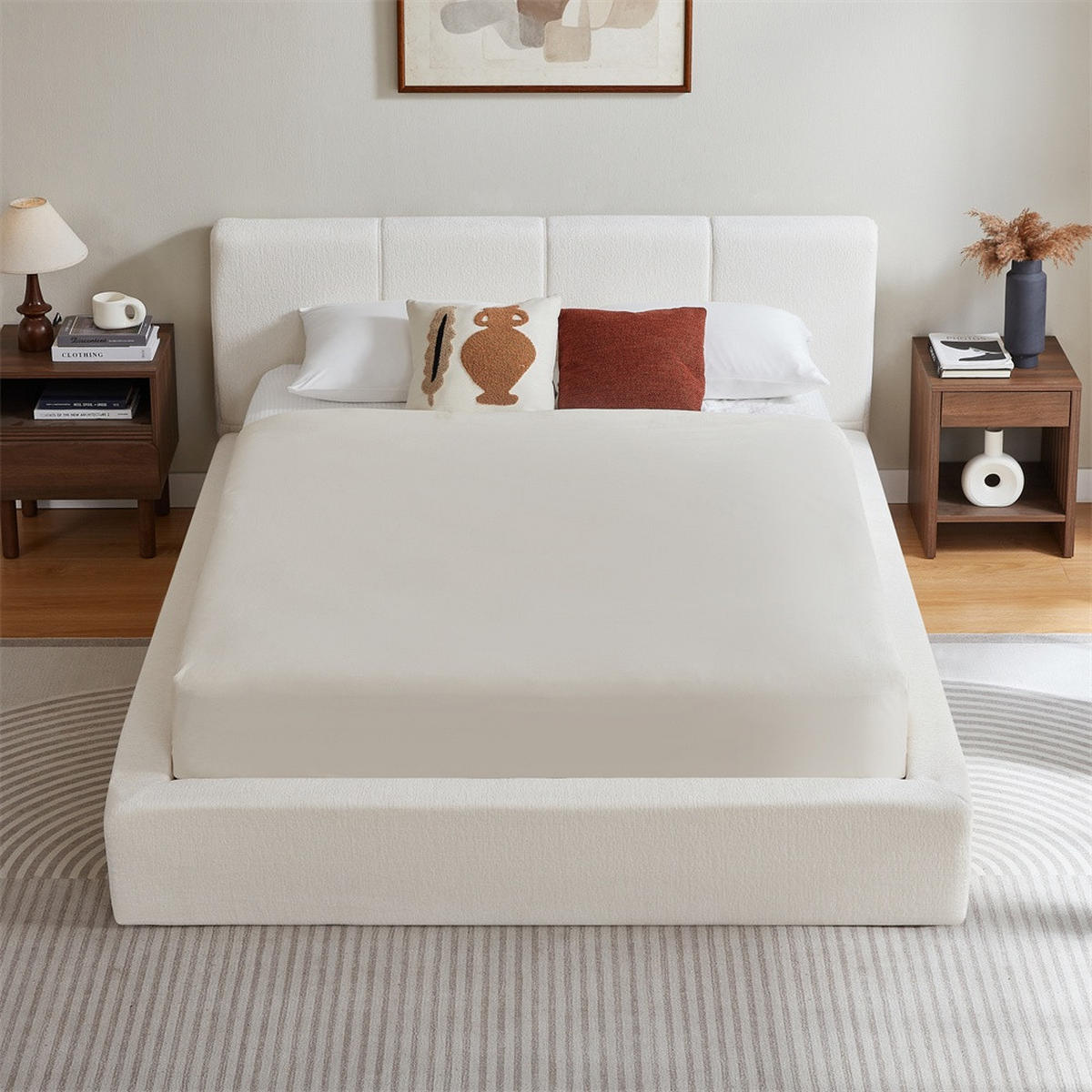 POLSTERBETT 140x200 cm mit gepolstertem Kopfteil - Lattenrost - ohne Matratze - Cremeweiß - Creme, Textil (140/200cm) - DELFA