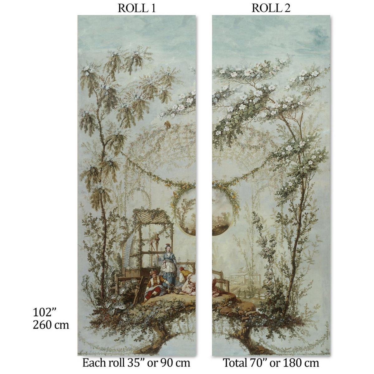 TAPETE Rokoko aus echtem Papier, 180x260cm, 2 Rollen - Blau, Papier (180/260cm) - WALLPAPERS4BEGINNERS