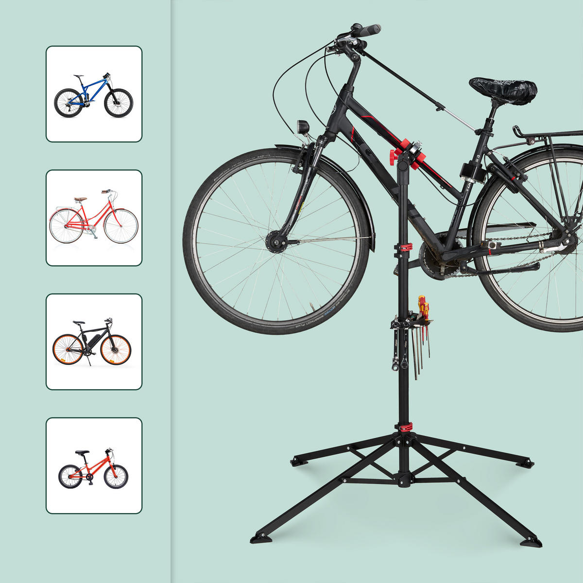 FAHRRAD-MONTAGESTÄNDER Schwarz Rot 30 kg - Schwarz, Metall (90/190/90cm) - Relaxdays