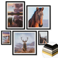 WANDBILDER 5er-Set - 50x50 cm & 20x30 cm & 40x60 cm Schwarzer Rahmen - Berglandschaften, Rentiere, Pferdestraße - Schwarz, Kunststoff (40/60cm) - ArtPrintCave