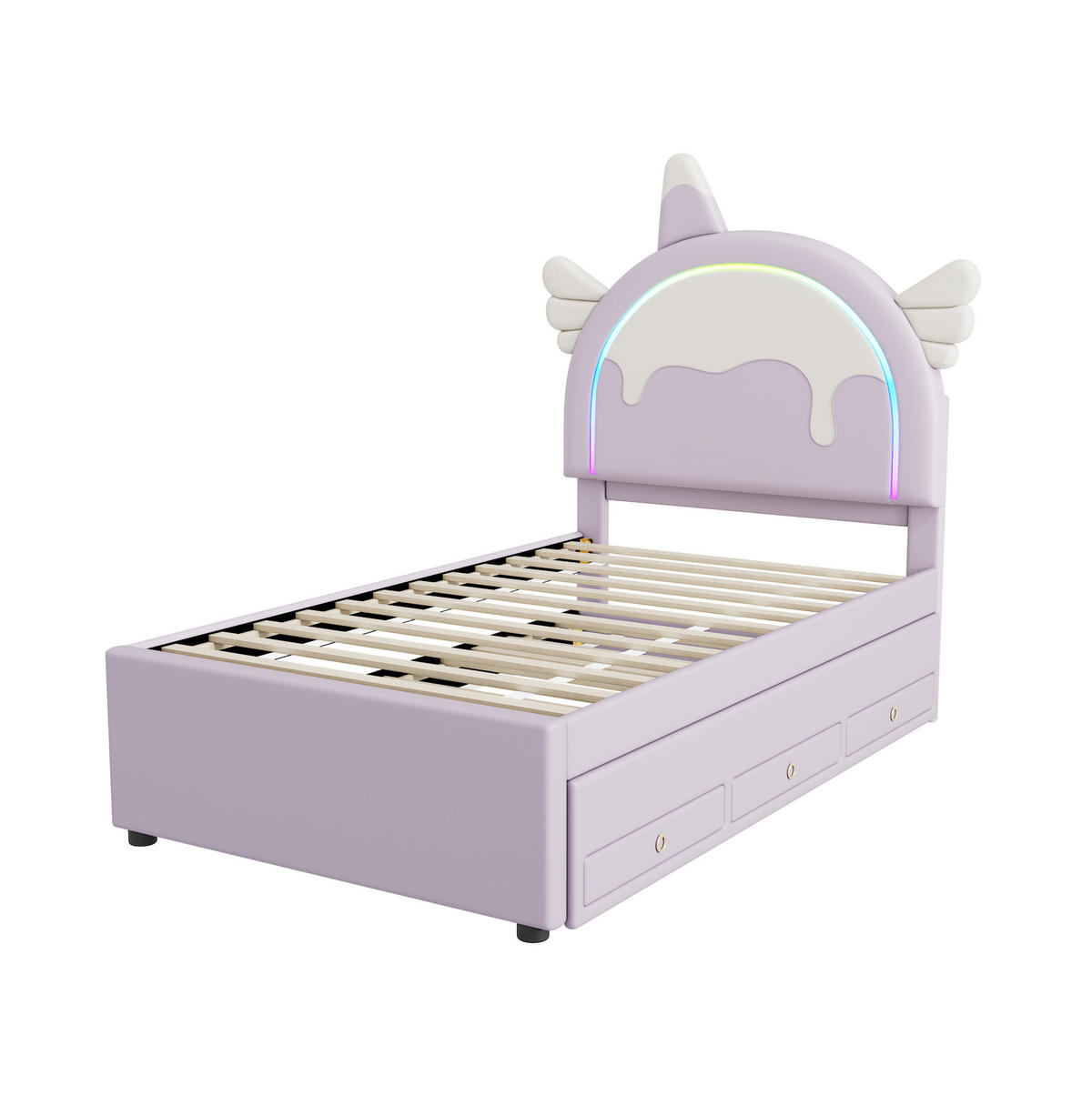KINDERBETT 90/200 cm in Violett mit Ausziehbett und Einhorn-Design - Violett, Kunststoff (90/200cm) - Flora Grace