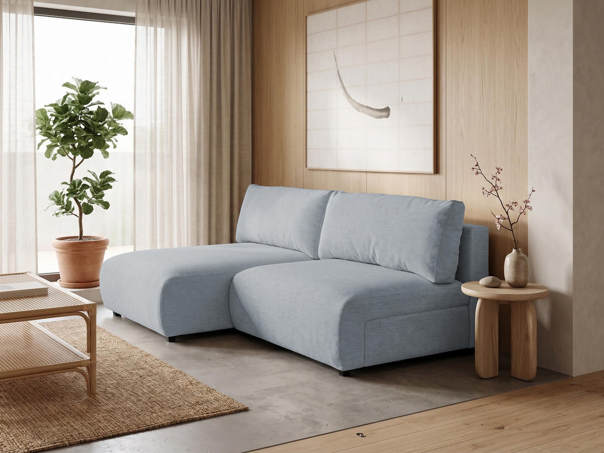 ECKSOFA Sora mit Schlaffunktion, Bettkasten und extra tiefer Komfortzone aus hochwertigem Grau Strukturstoff - Schwarz/Grau, Holz/Kunststoff (140/200cm) - S-Style