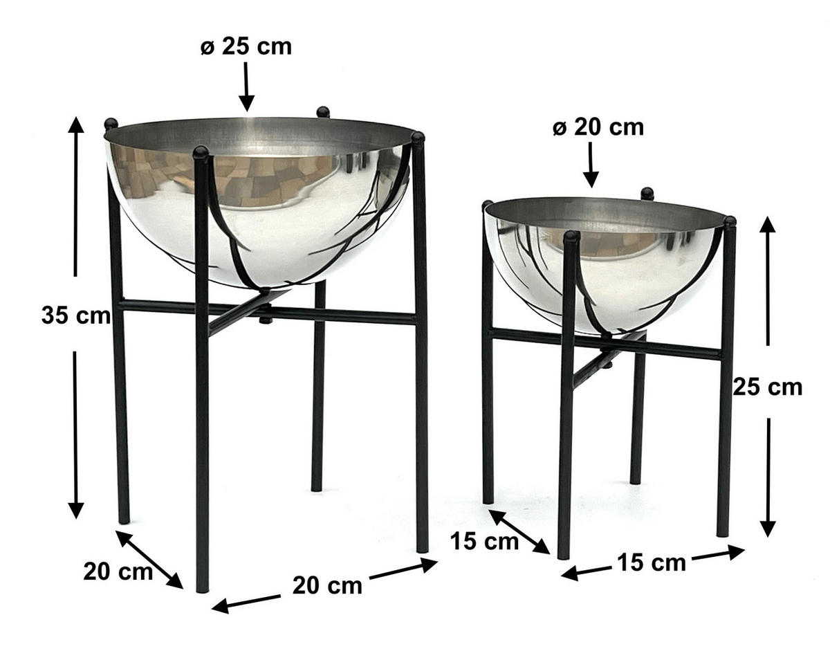 BLUMENHOCKER Metall mit Topf Schwarz Silber 2er Set 96257 - Schwarz, Metall (20/35/20cm) - DanDiBo