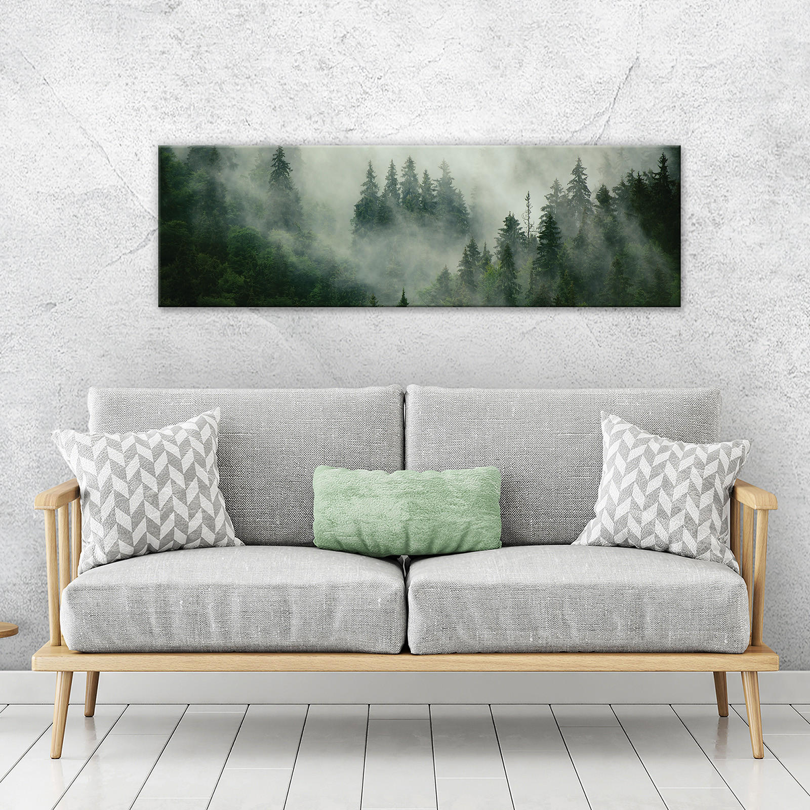 BILDER Wald Nebel Modern Wohnzimmer Schlafzimmer 145x45 - Multicolor, Holzwerkstoff (145/45cm) - Wallarena
