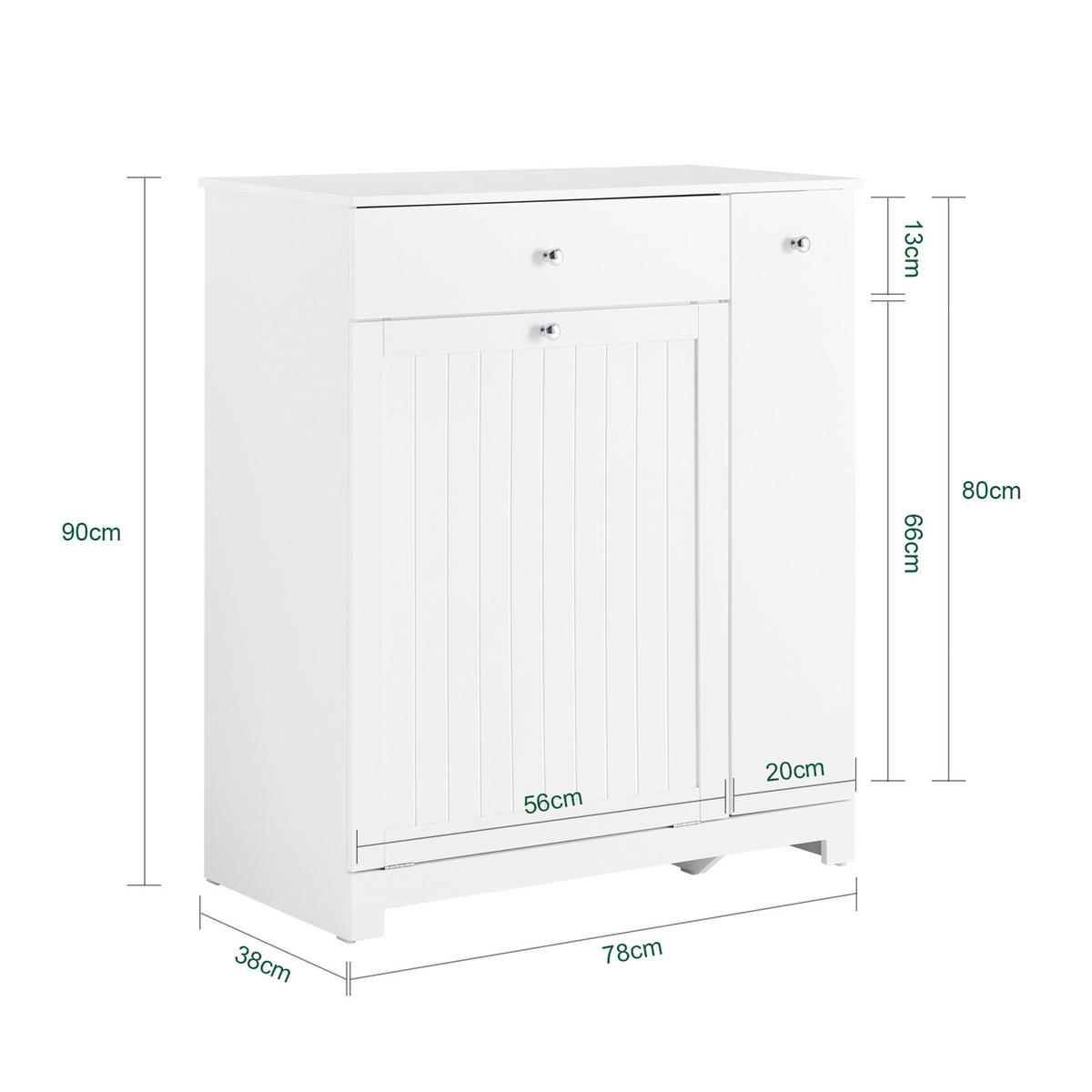 WÄSCHESCHRANK, Badschrank mit 2 Wäschesäcken, 78x38x90cm - Weiß, Holzwerkstoff (78/90/38cm) - SoBuy
