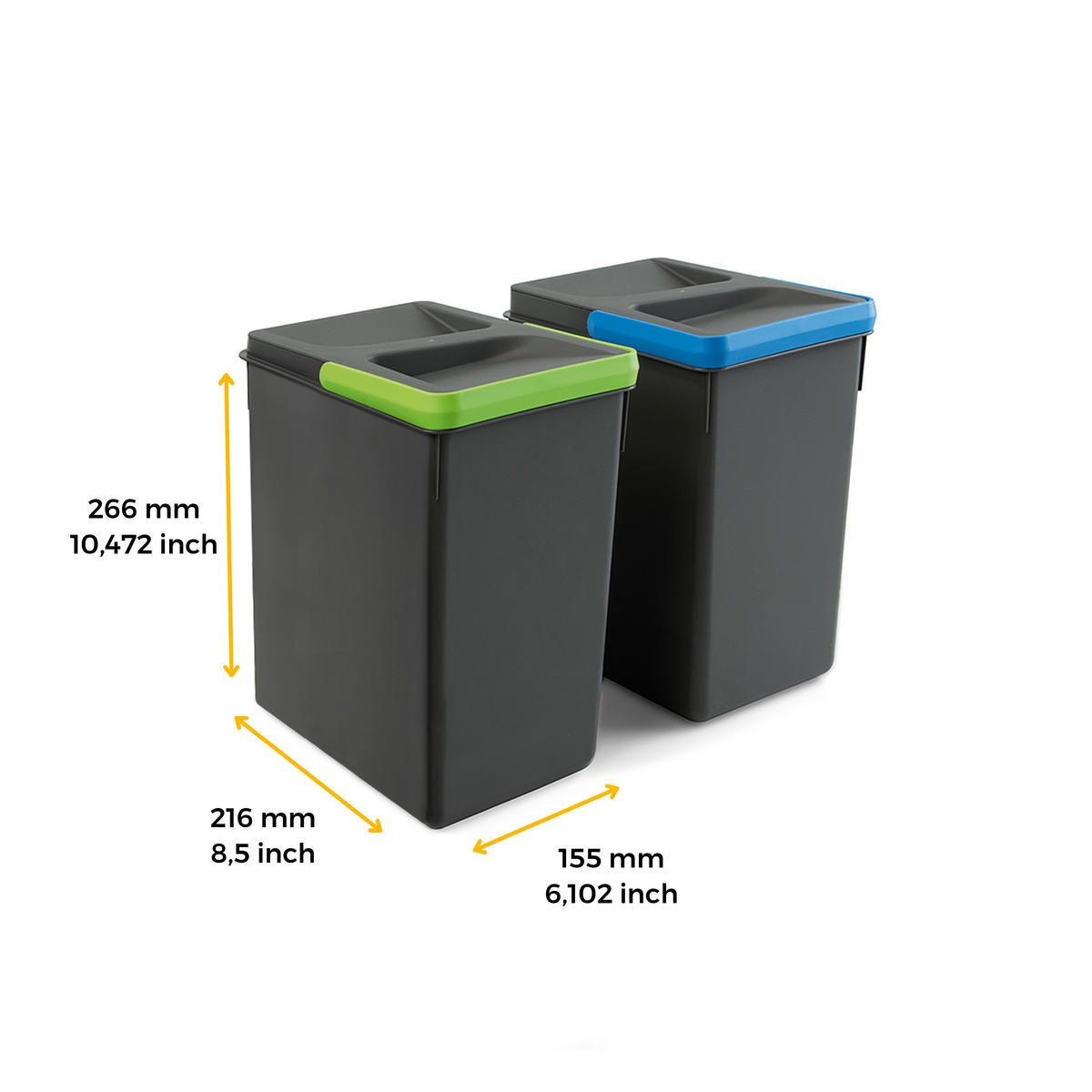 RECYCLINGBEHÄLTER für Küchenschublade, 266mm, 2x7Liter, Kunststoff anthrazitgrau 2er-set - Anthrazit, Kunststoff (15.5/27/21.6cm) - EMUCA