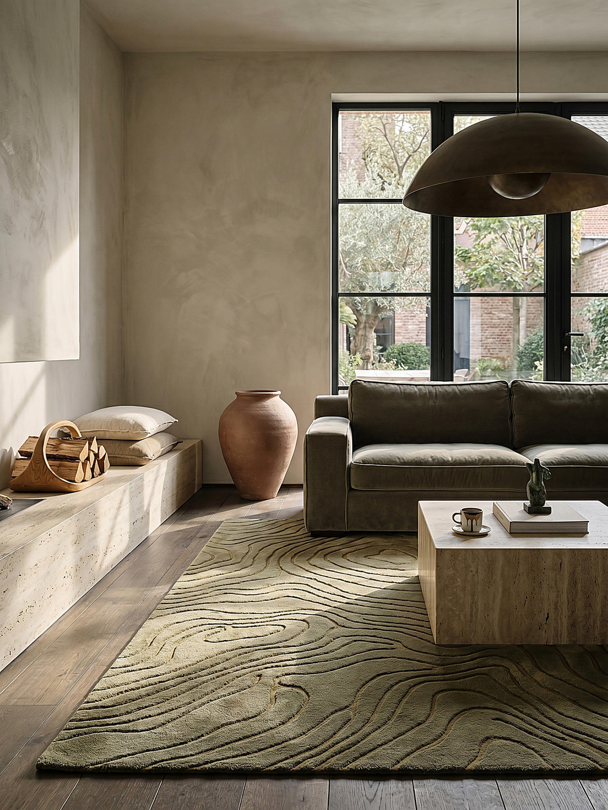 WOLLTEPPICH Wellen Abstrakt, Wohnzimmer Olivegrün Rechteckig 120x170 - Grün, Textil (170/120cm) - KADIMA DESIGN