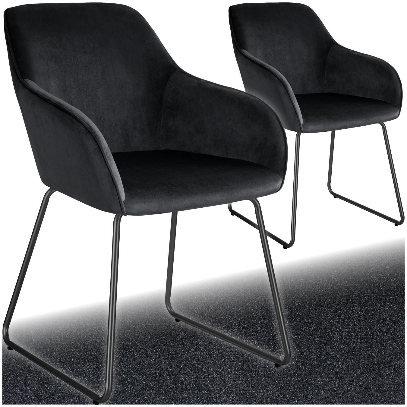 ESSZIMMERSTUHL Jeane,57 x 61 x 85,5 cm, Belastbarkeit 120 kg,Samtoptik schwarz/schwarz - Schwarz, Kunststoff (57/85.5/61cm) - tectake