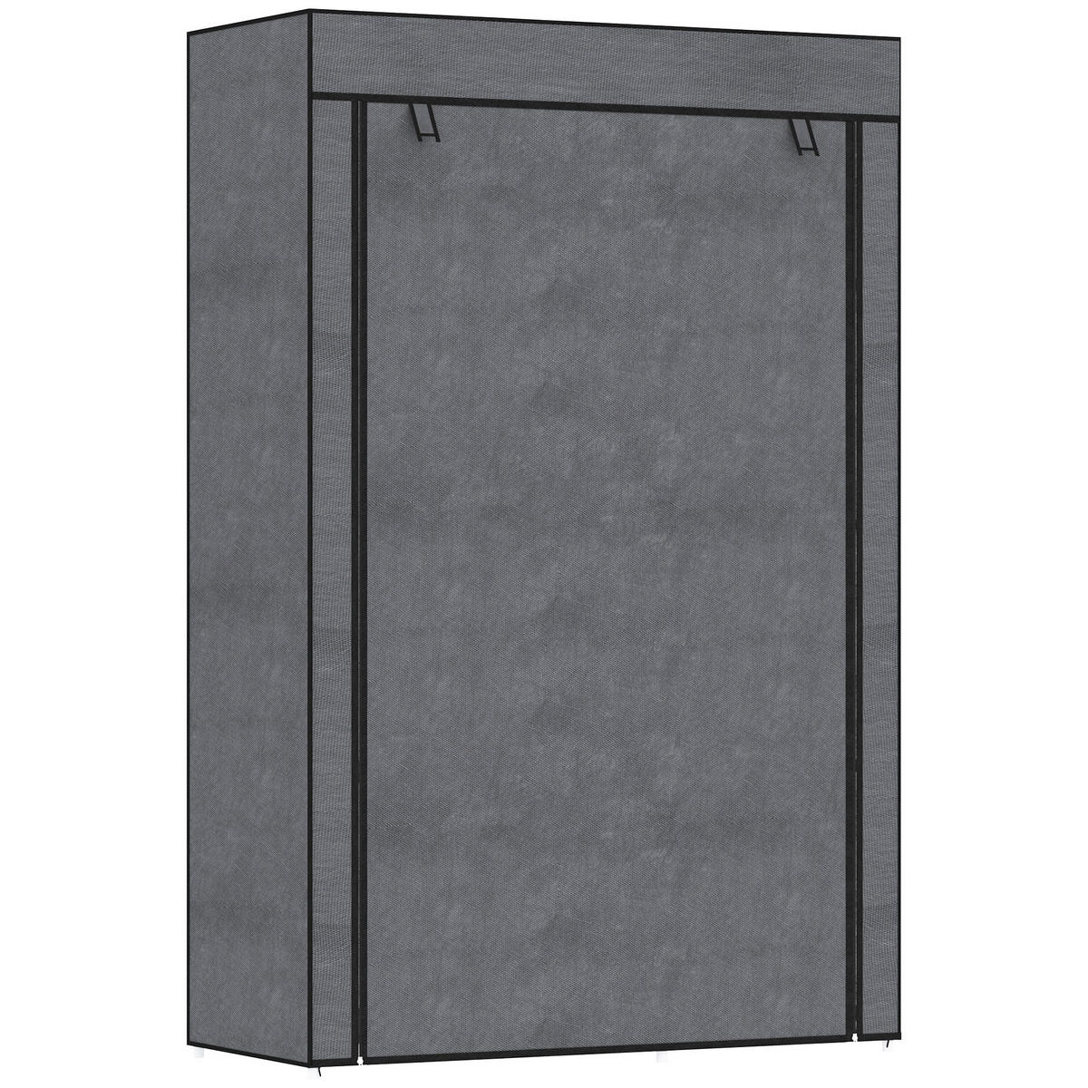 STOFFSCHRANK mit 6 Regalen und 1 Kleiderstange, faltbarer Kleiderschrank als Aufbewahrungslösung, Dunkelgrau - Dunkelgrau, Metall (103/162.5/43cm)