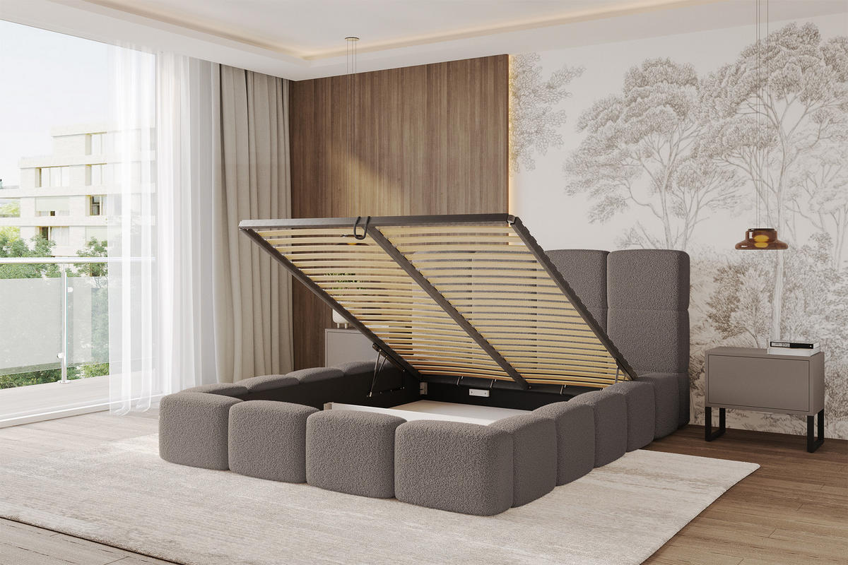 POLSTERBETT mit Bettkasten und Lattenrost mit Kopfteil, Boxbett ohne Matratze, mit Stauraum - NATA 160x200 Braun - Braun, Holzwerkstoff/Textil (160/200cm) - ALTDECOR