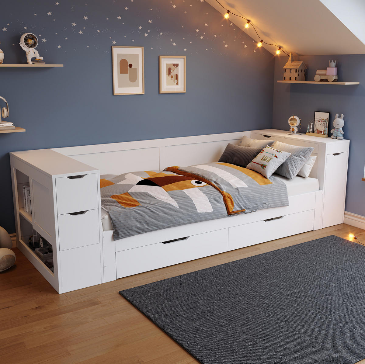 KINDERBETT 90/200 cm Weiß aus MDF mit Stauraum - Weiß, Holzwerkstoff (90/200cm) - OKMYHOME