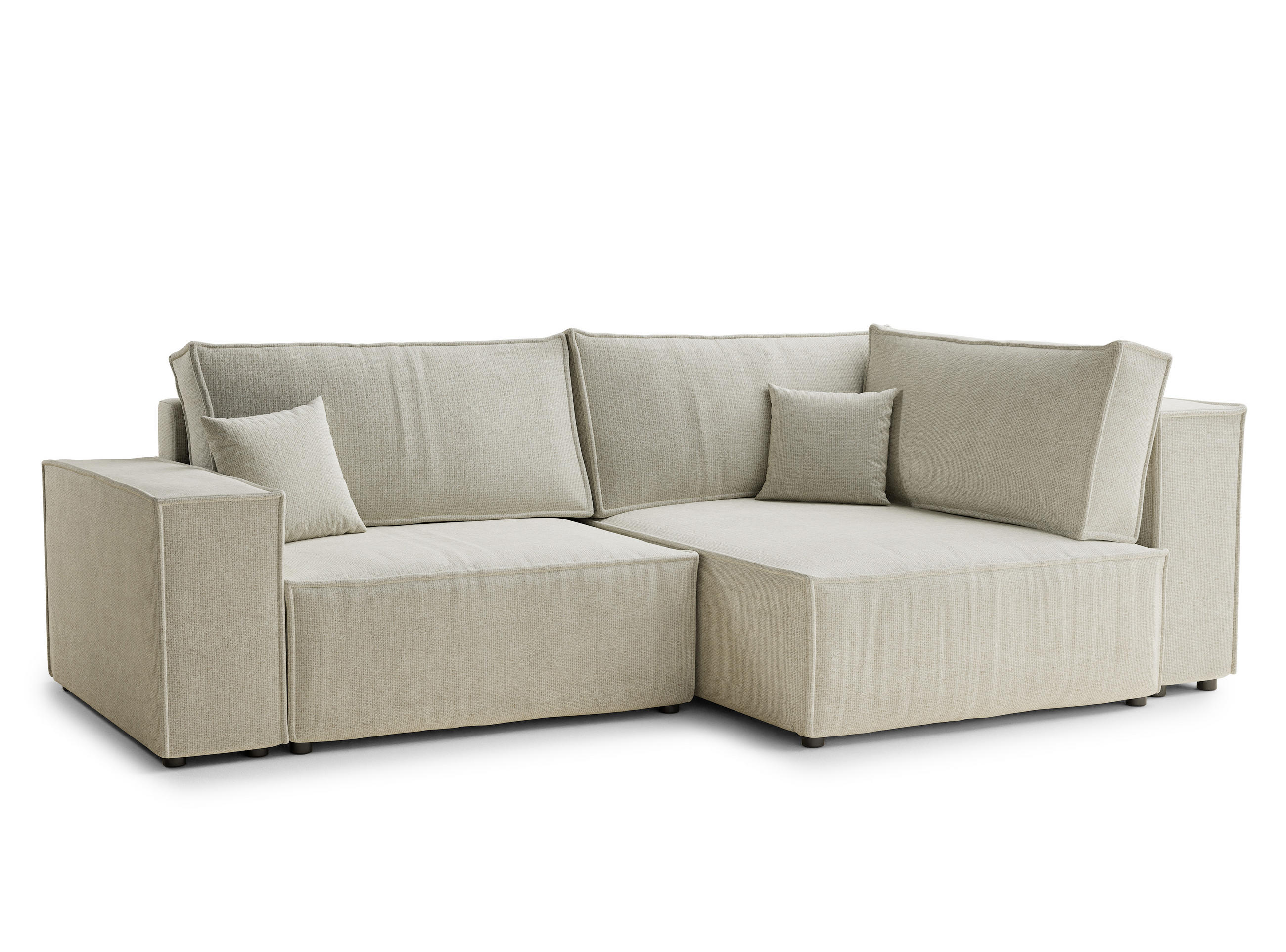 ECKSOFA MIT SCHLAFFUNKTION Tonga Creme Chenille-Stoff - Creme/Schwarz, Holz/Holzwerkstoff (255/105cm) - Maison de Reve