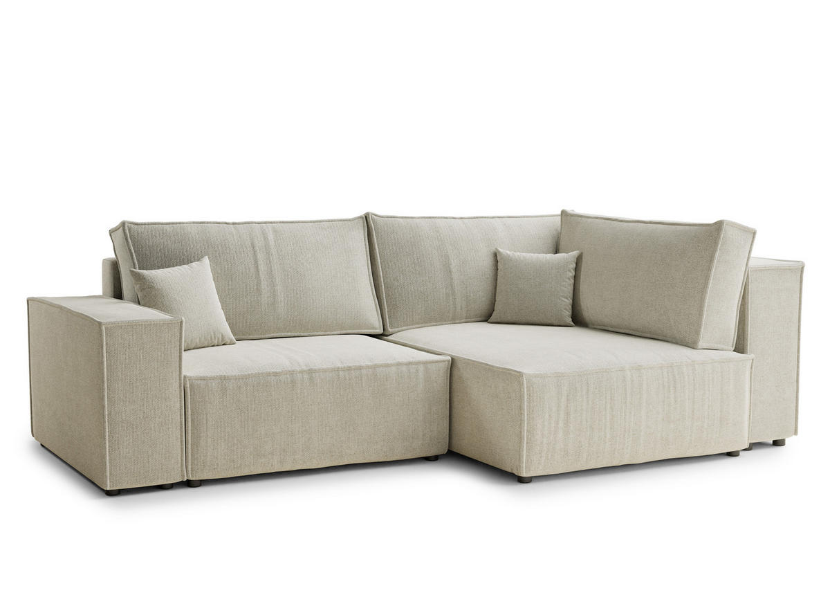 ECKSOFA MIT SCHLAFFUNKTION Tonga Creme Chenille-Stoff - Creme/Schwarz, Holz/Holzwerkstoff (255/105cm) - Maison de Reve