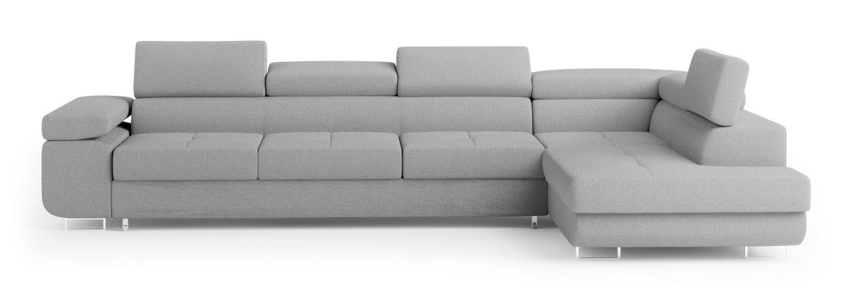 ECKSOFA VICENTE Hellgrau Boucle-Stoff mit Schlaffunktion - Hellgrau, Holz (346/202cm) - MASSENO