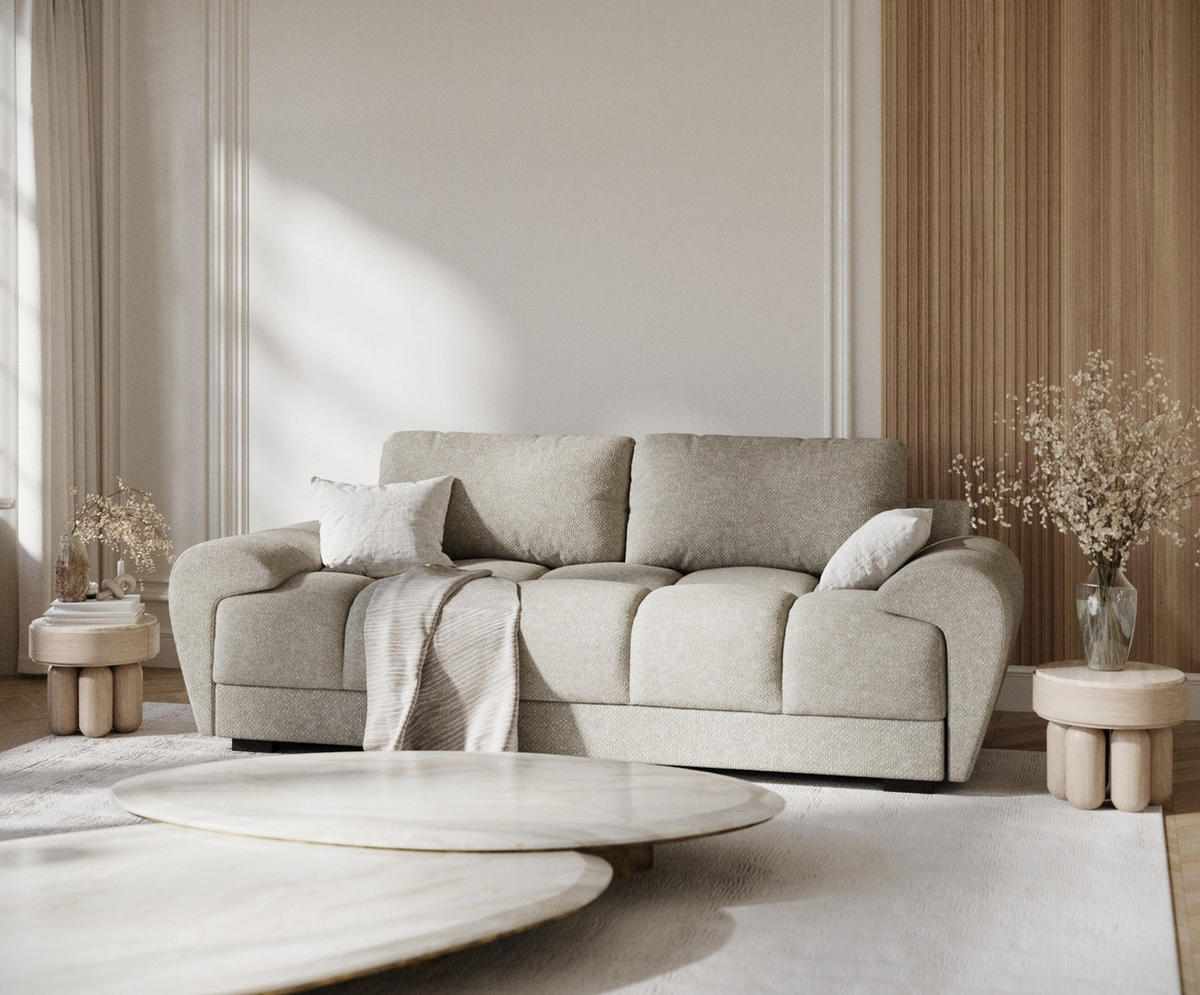 3-SITZER SOFA Peebles Beige Grau Chenille-Stoff - Beige/Schwarz, Holz/Holzwerkstoff (244/90/101cm) - Maison de Reve