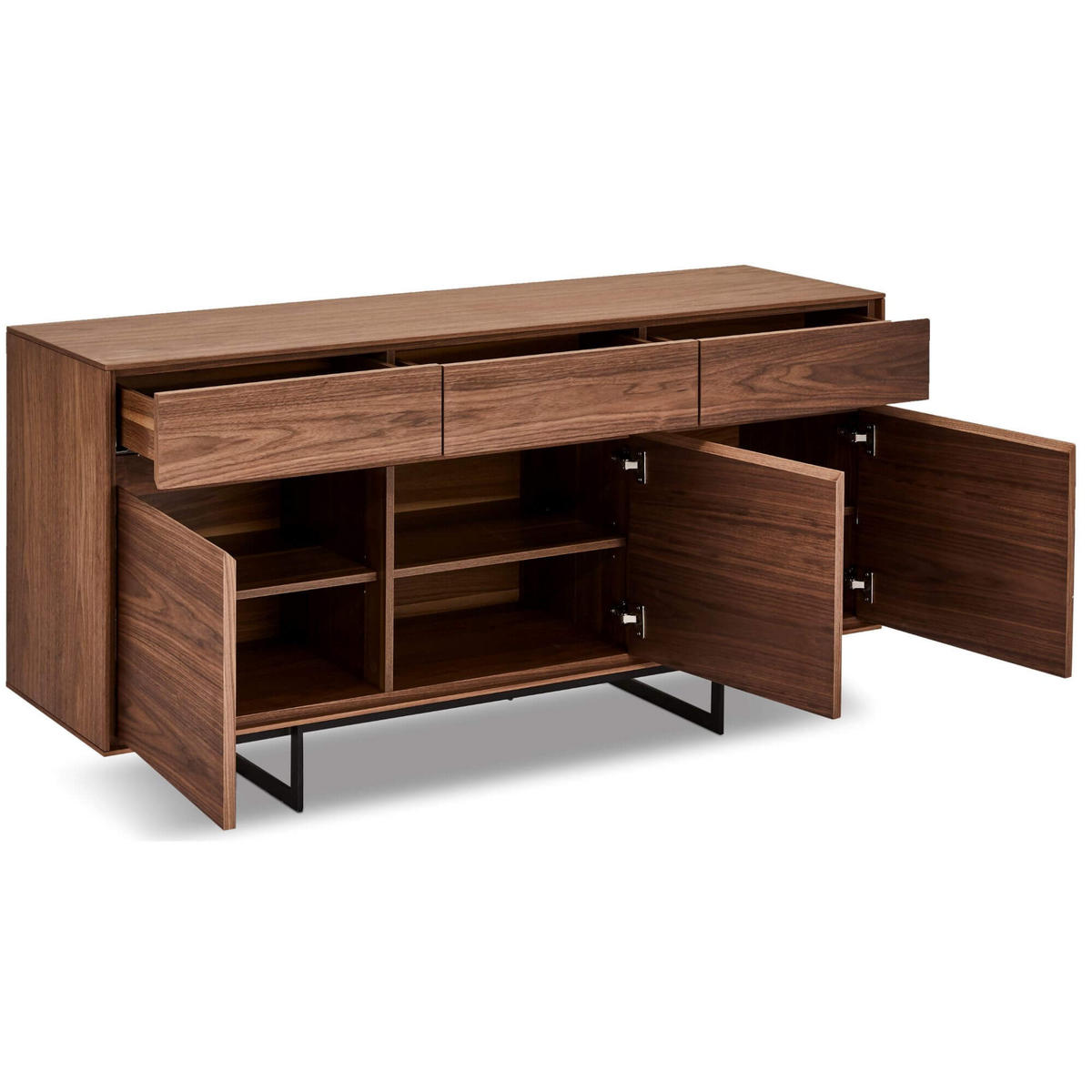 SIDEBOARD Amerikanisches Walnussfurnier - Walnussfarben/Schwarz, Holzwerkstoff/Metall (155/82/45cm) - Furnhouse