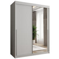 SCHIEBETÜRENSCHRANK mit Spiegel 150 cm Breite, Weiß mit silbernem Griff - Silberfarben/Weiß, Holzwerkstoff (250/200/62cm) - Home Collective