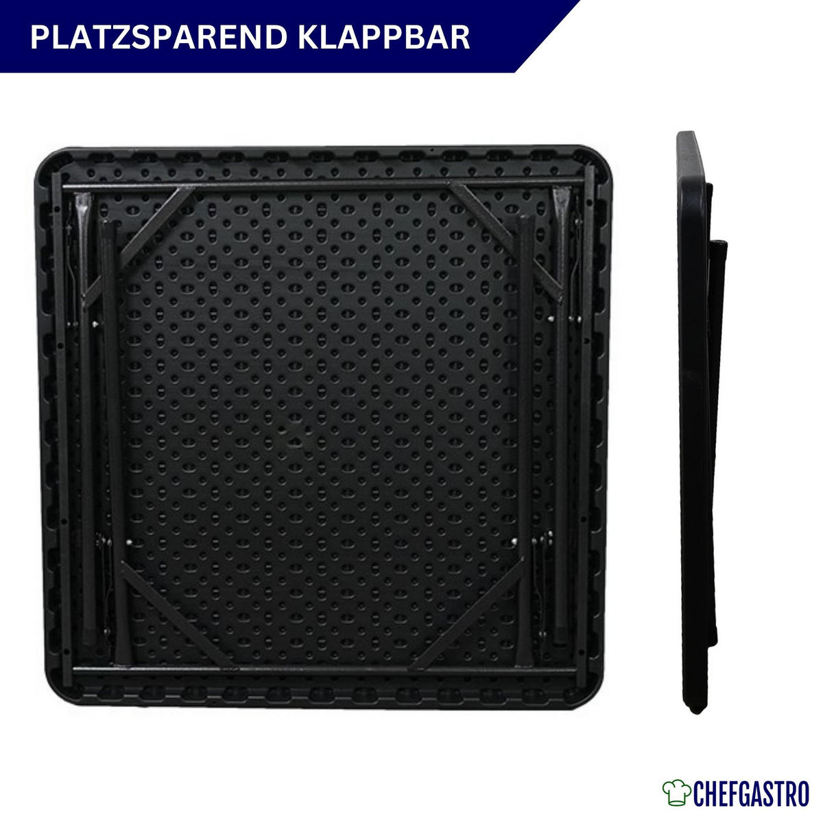 BALKONTISCH klappbar 86x86cm wetterfest 4 Personen Kunststoff Schwarz - Schwarz, Kunststoff (86/86/74cm) - CHEFGASTRO