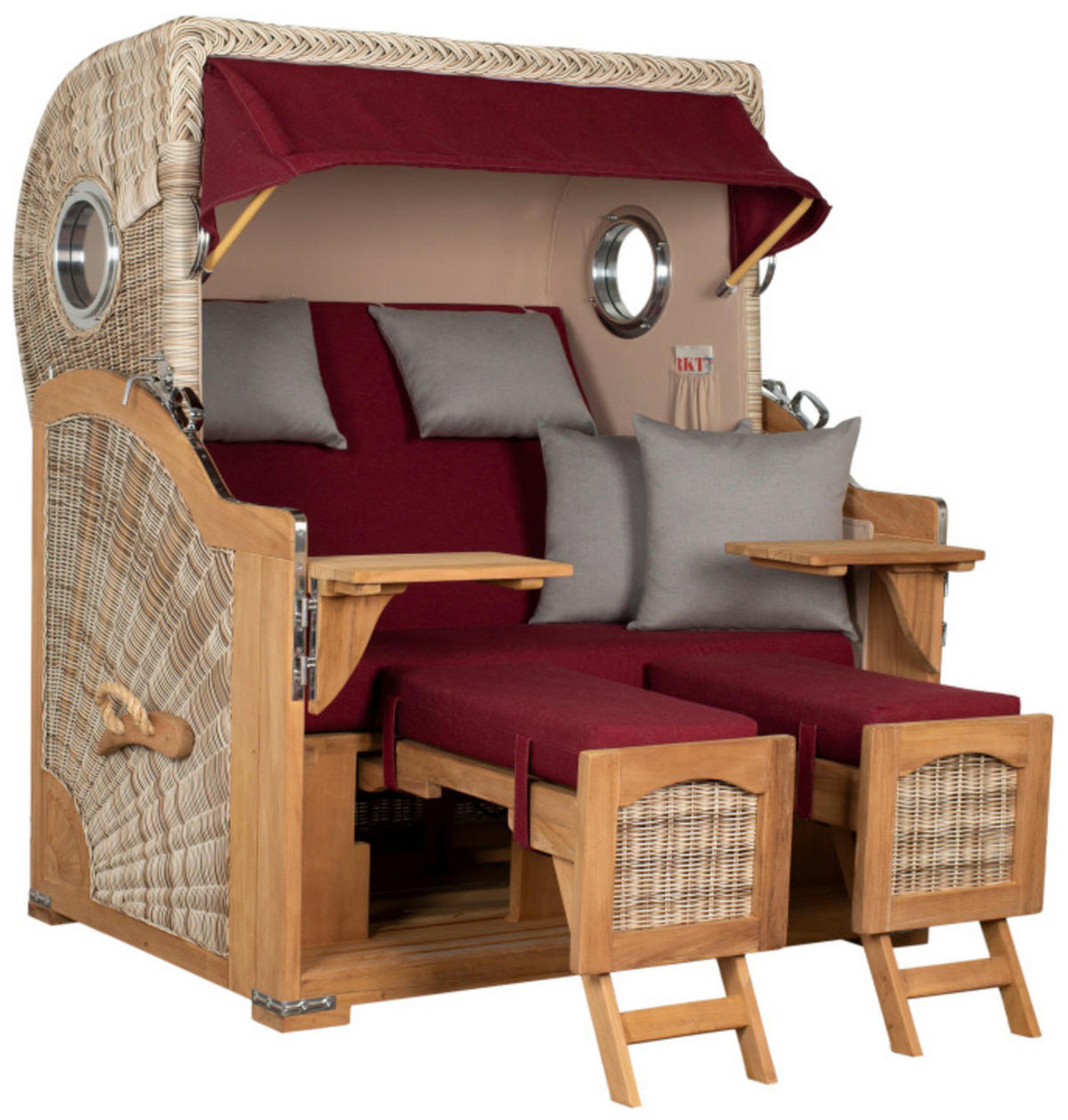 STRANDKORB XXL Düne Grande Teak PE Shell - Rot/Braun, Metall (142/170/95cm) - Mr. Deko