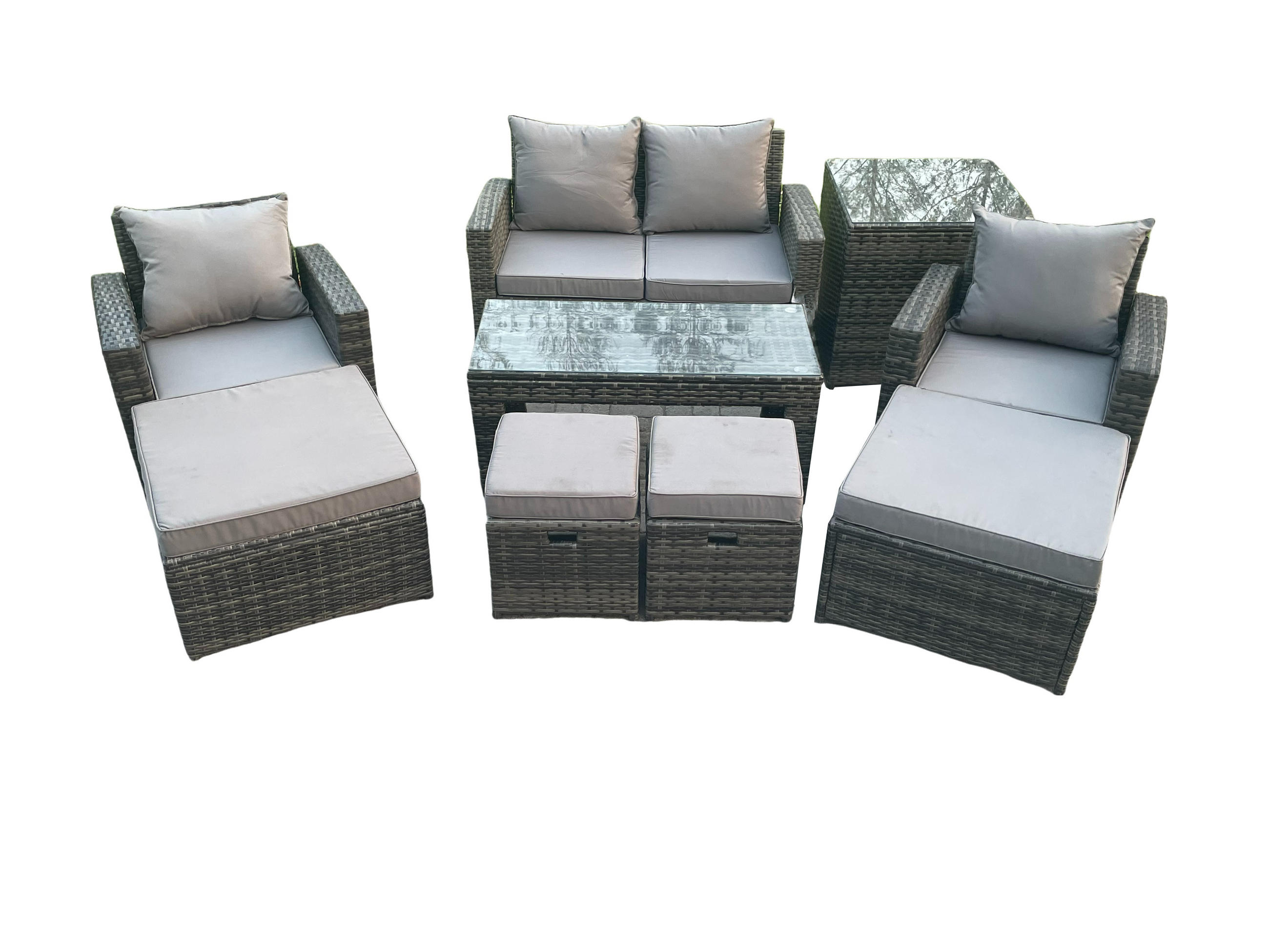 GARTENSET Polyrattan Dunkelgrau 8-Sitzer - Dunkelgrau, Metall - Fimous