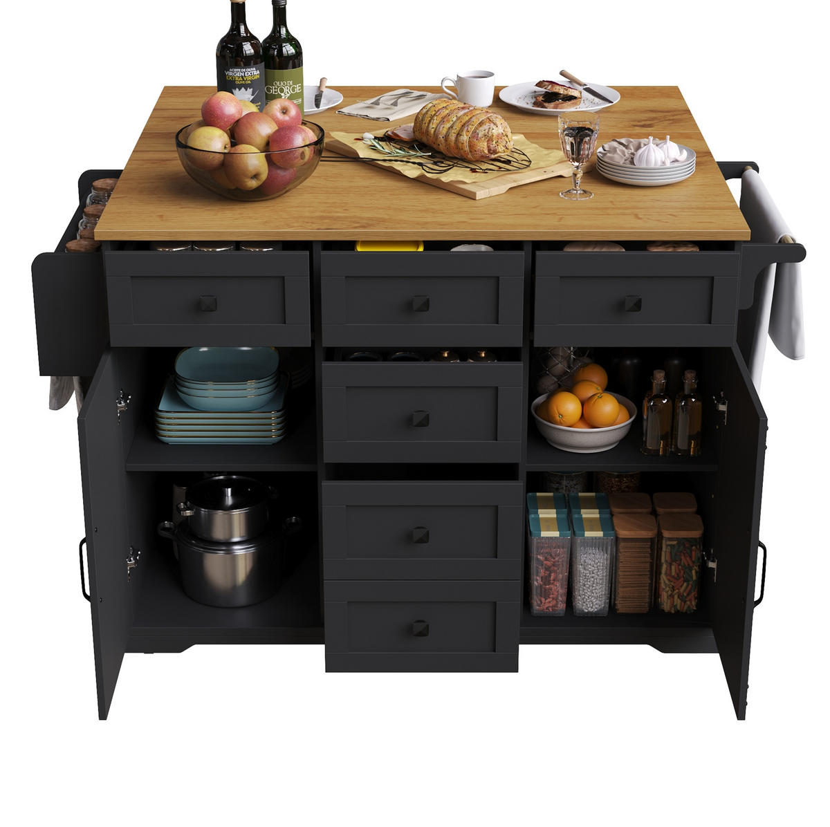 KÜCHENINSEL klappbar 147 x 70 x 93 cm Schwarz - Schwarz, Metall (70/93/147cm) - Beauniv