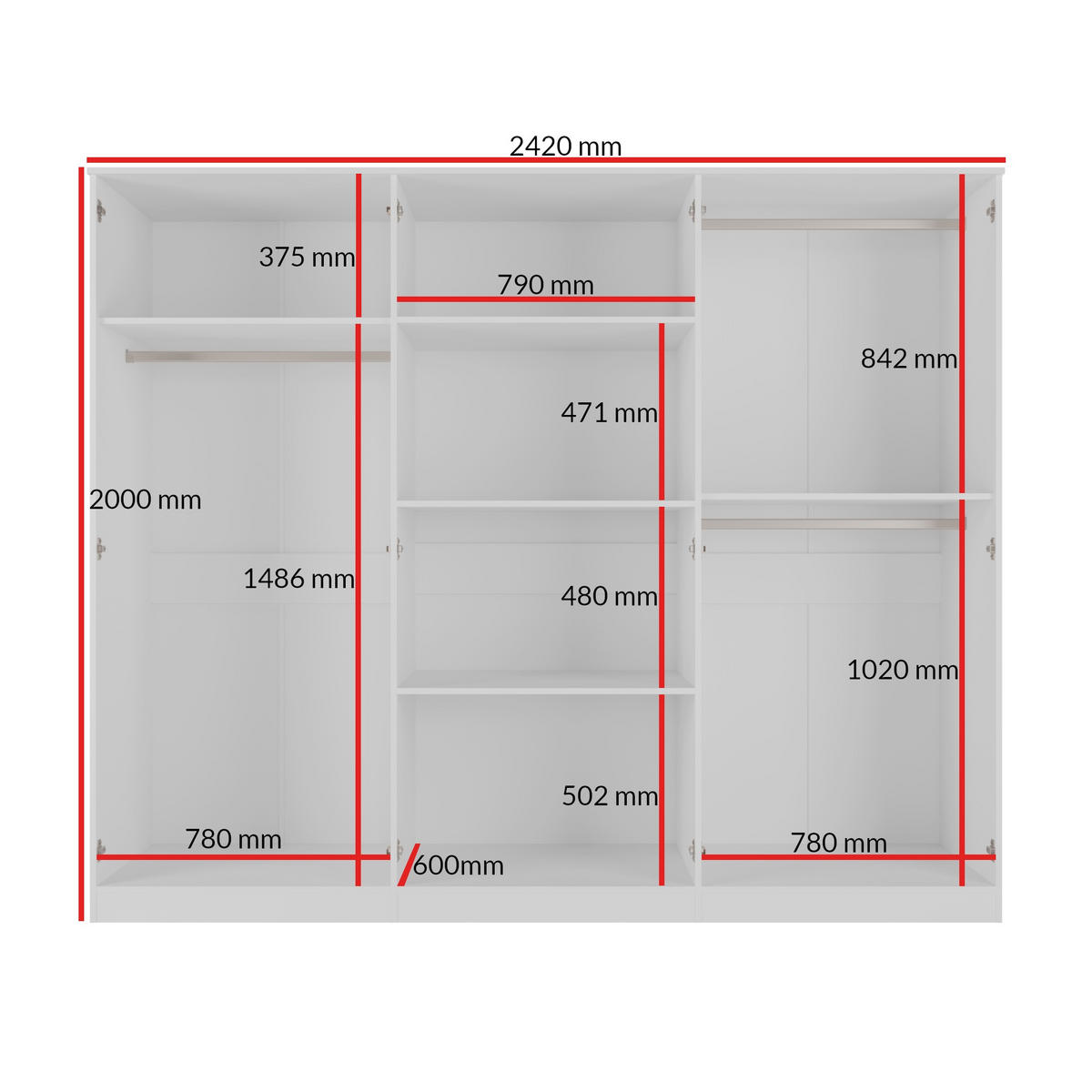 DREHTÜRENSCHRANK mit Spiegel Monza 6D 240 Weiß - Weiß/Grau, Holzwerkstoff/Metall (240/200/60cm) - mzm24