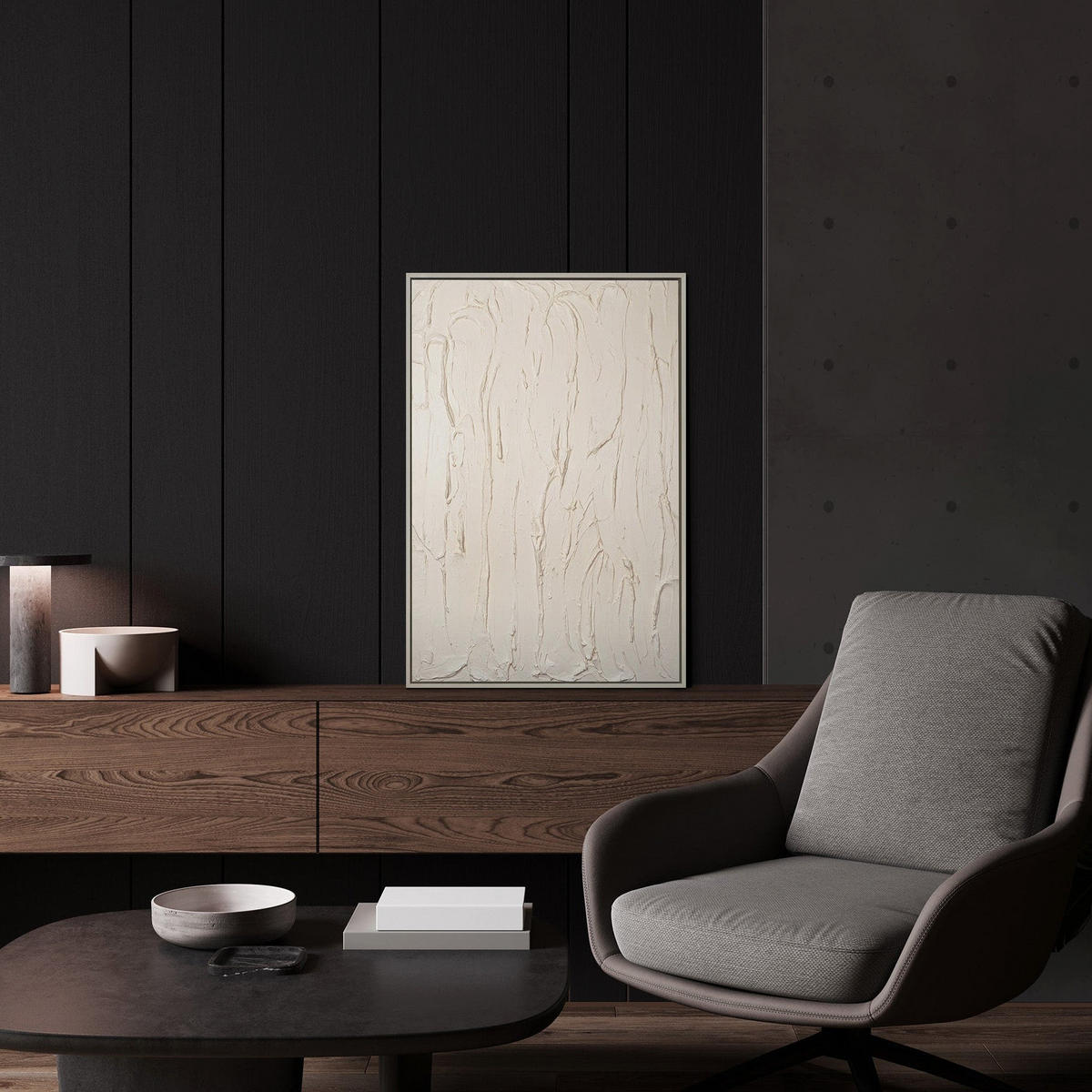 GEMÄLDE Schleier Schattenfugenrahmen Beige 60x40 cm - Beige, Holz (60/40cm) - YS-art gallery