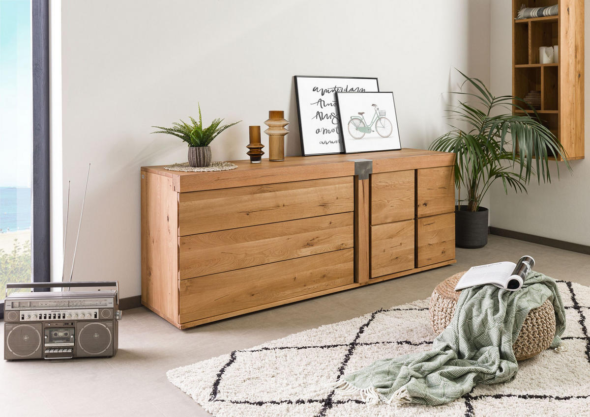 SIDEBOARD Wild-/Zerreiche 200x45x75 natur geölt NEW AMSTERDAM #16 - Braun, Holz (200/75/45cm) - Massivmoebel24
