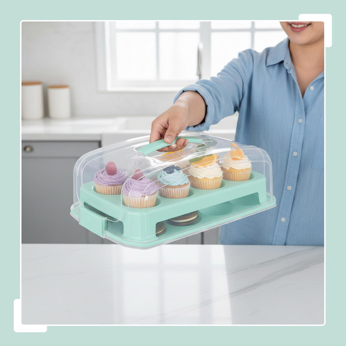 MUFFIN-TRANSPORTBOX - Türkis, Kunststoff (37.5/16/28.5cm) - Relaxdays