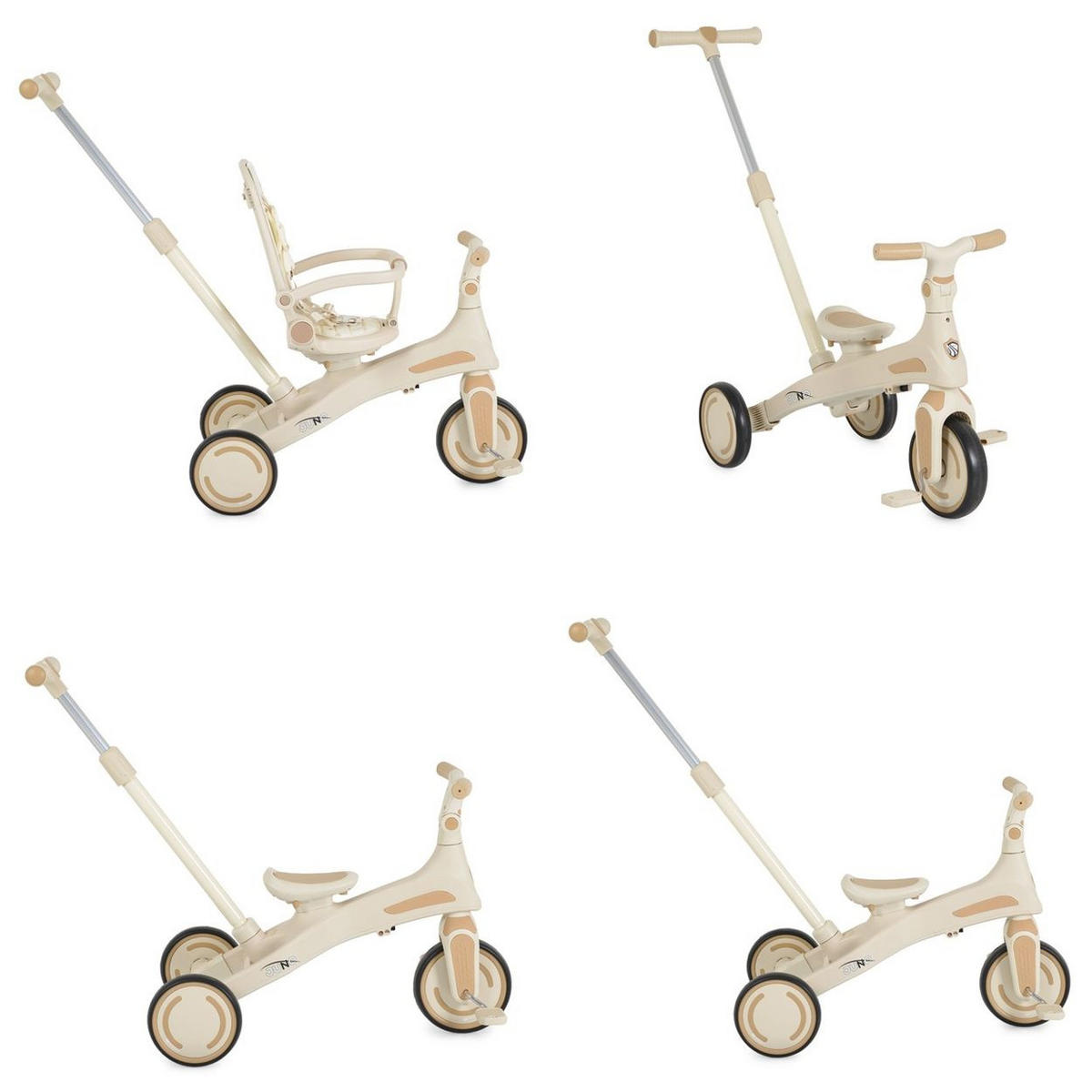 DREIRAD Juno 4 in 1 Laufrad weiß beige Schiebegriff Sitzdrehung Sonnendach - Beige, Metall (72/38/95cm)