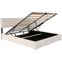 POLSTERBETT Streifen Stil Samt 60x200 cm Höhenverstellbares Kopfteil - Beige, Textil - Raelunyi