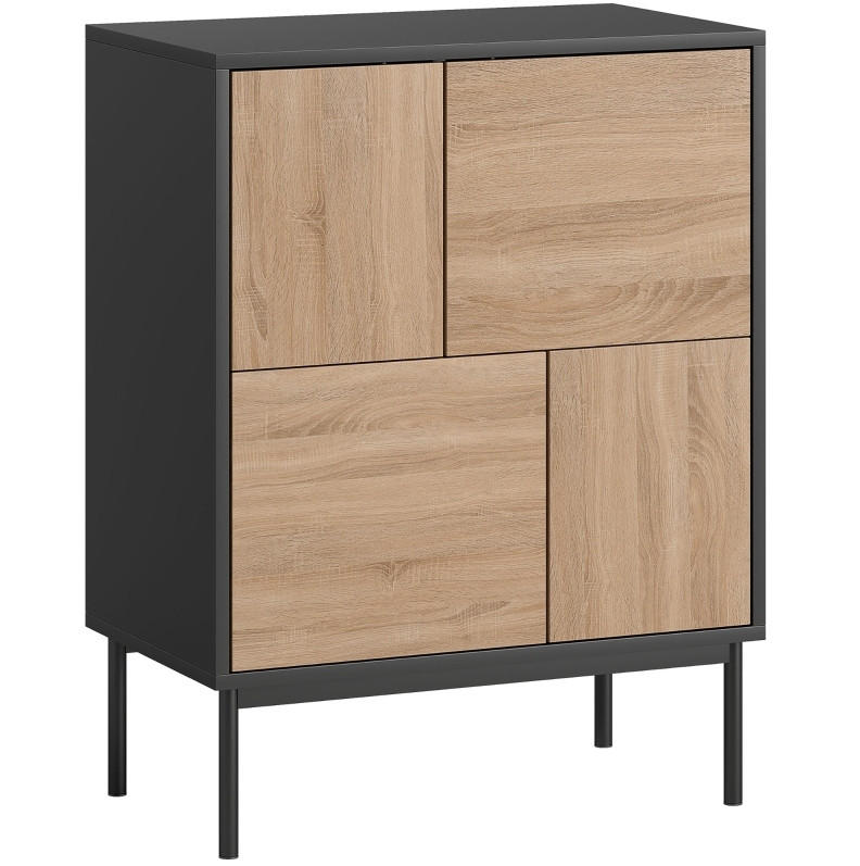 SIDEBOARD mit Push-to-Open Türen und Metallbeinen in Schwarz/Naturholzoptik - Schwarz, Holz (60/78/35cm) - BEAOK