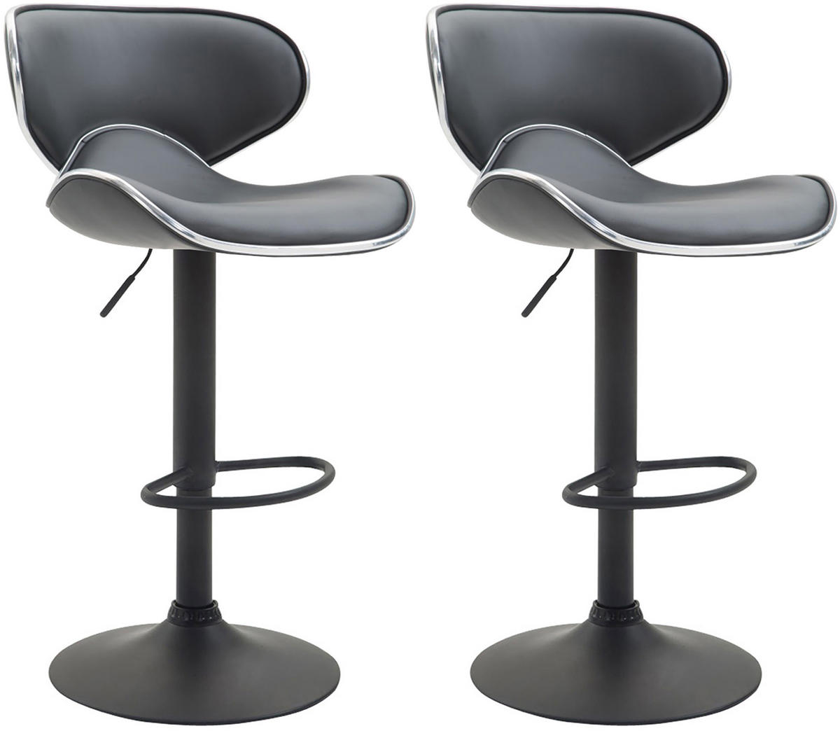 BARHOCKER 2er Set Las-Mallorcas Kunstleder schwarz grau - Schwarz/Grau, Kunststoff/Metall (46/108/49cm) - TPFLiving