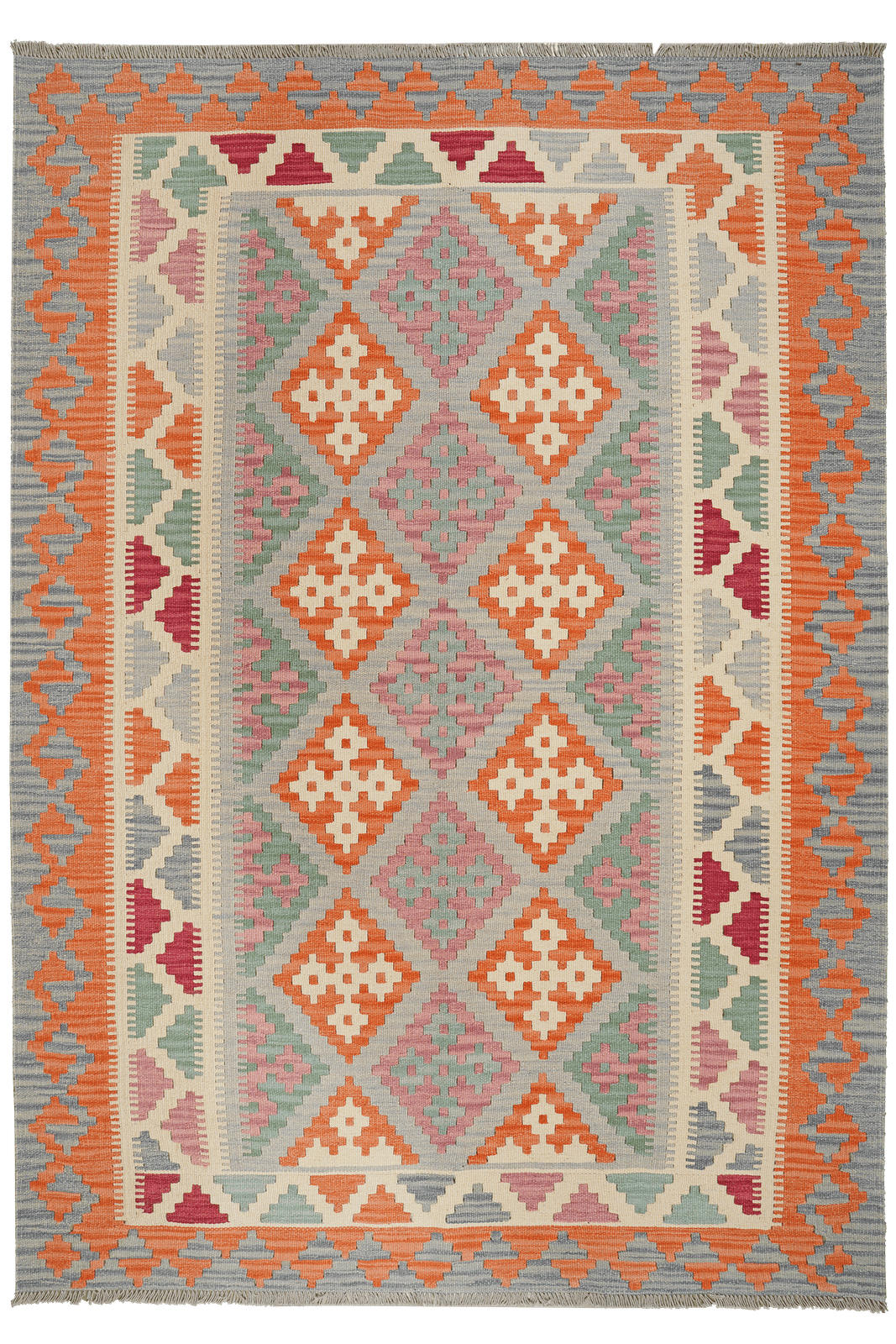 KELIM-TEPPICH handgewebt Gashgai Grau 256/182 cm Schurwolle - Grau, Textil (182/256cm) - Looma