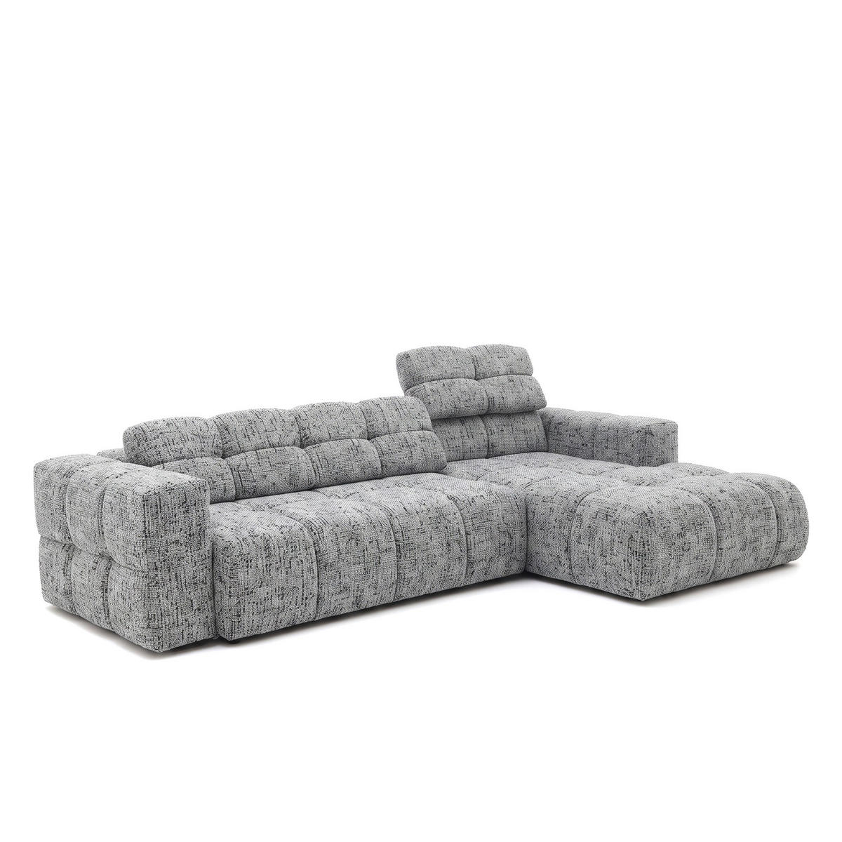 ECKSOFA TENDER Rechts mit Schlaffunktion und Verstellbare Kopfstützen, Chenille grau - Schwarz/Grau, Holz/Kunststoff (176/315cm) - Muffo