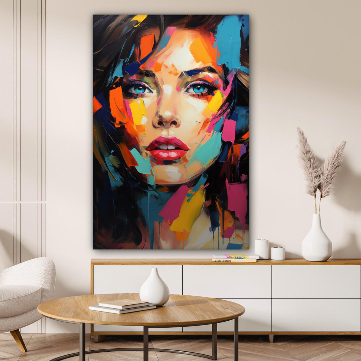 LEINWANDBILD Frau - Porträt - Farbenfroh - Kunst 90x140 cm - Multicolor, Textil (90/140cm) - MuchoWow