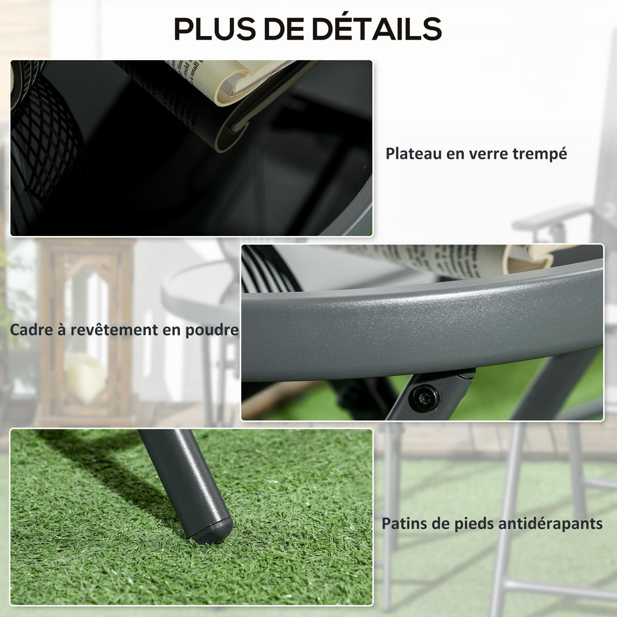 GARTENKLAPPTISCH DE-14104 rund Ø45 cm, klappbar Schwarz - Schwarz, Metall (45/45/50cm) - ComfortXL