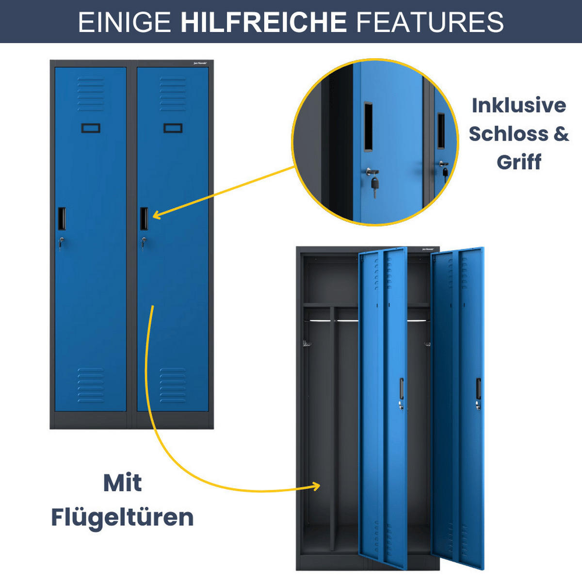 UMKLEIDESCHRANK Spind WIEN 2 Abteile 180x80x50cm Anthrazit-Blau - Anthrazit, Metall (80/180/50cm) - DELUKE