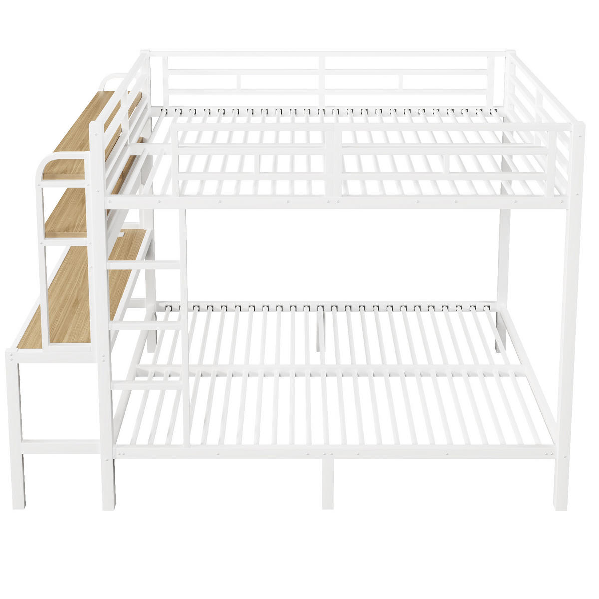 ETAGENBETT aus Metall und MDF 140x200 cm Weiß mit Schreibtisch, LED-Beleuchtung und USB-Anschluss - Weiß, Metall (140/200cm) - IVMEU