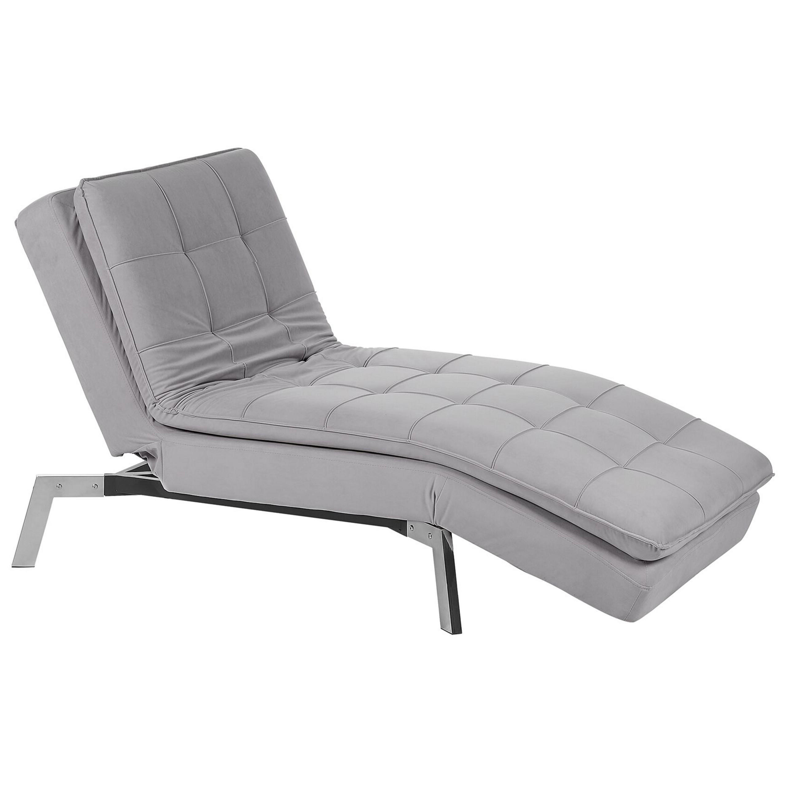 RELAXLIEGE Samtstoff hellgrau verstellbar Loiret - Silberfarben/Grau, Textil (179/93/76cm) - Beliani