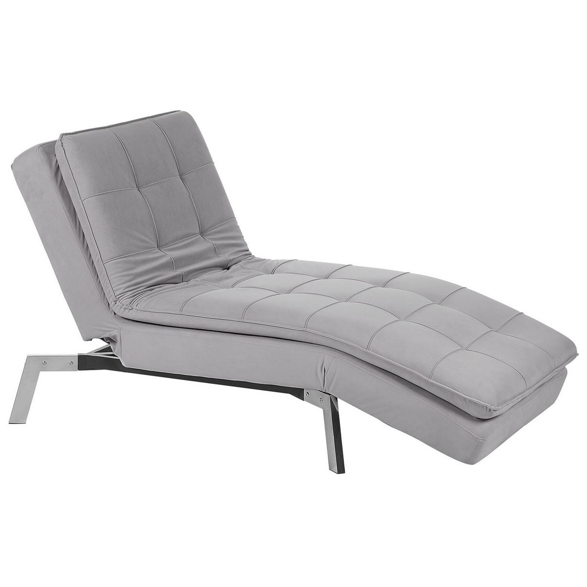 RELAXLIEGE Samtstoff hellgrau verstellbar Loiret - Silberfarben/Grau, Textil (179/93/76cm) - Beliani